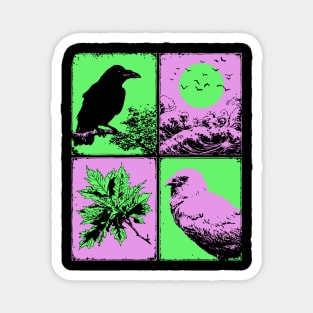 Vaporwave Nature - Japanese Raven and Great Wave Magnet