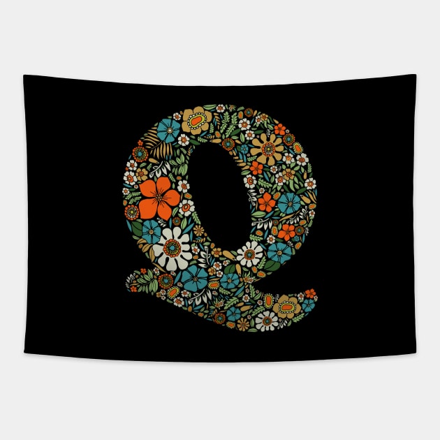 Hippie Floral Letter Q Tapestry by zeljkica