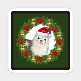 Christmas Ferret in Wreath Magnet