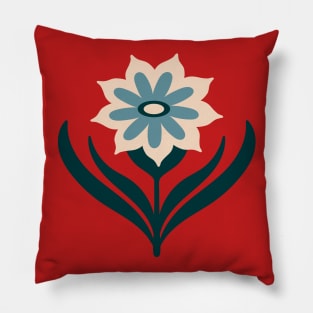 TAMI Mid-Century Modern Mod Floral Pointed Daisy in Moody Blue Cream - UnBlink Studio by Jackie Tahara Pillow