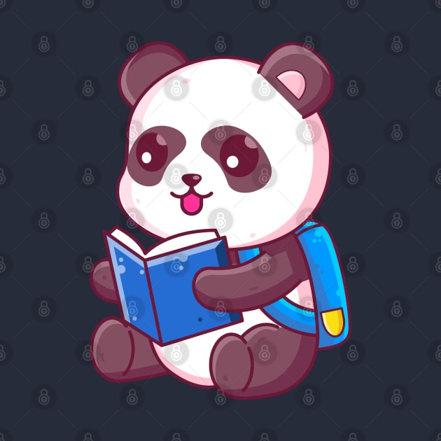 Cute school panda reading book by Ardhsells