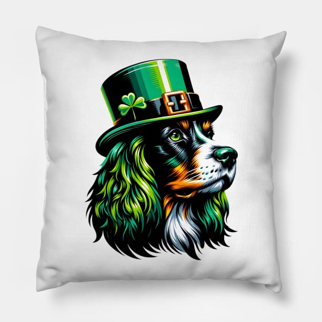 Field Spaniel Enjoys Saint Patrick's Day Fun Pillow by ArtRUs