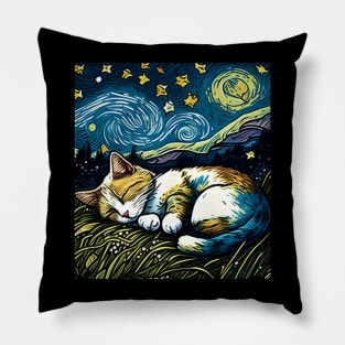 Van Gogh - Starry Night Cat - Cat Lover Pillow