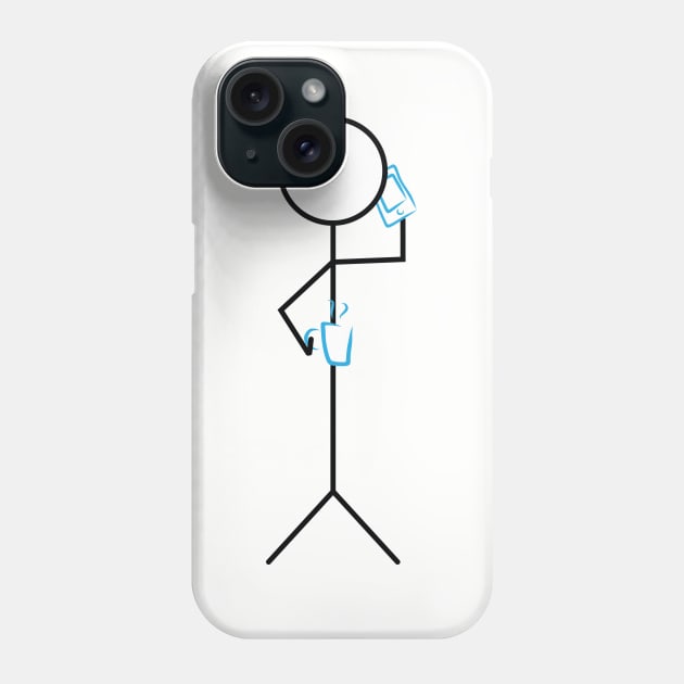 Stick figure holding coffee mug and smartphone Phone Case by sigdesign