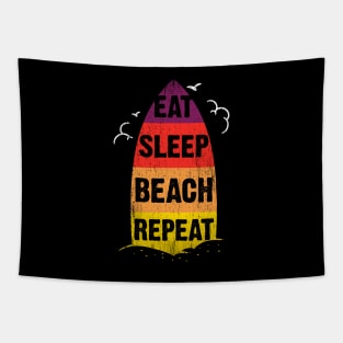 Eat Sleep Beach Repeat retro sunset surfboard Tapestry