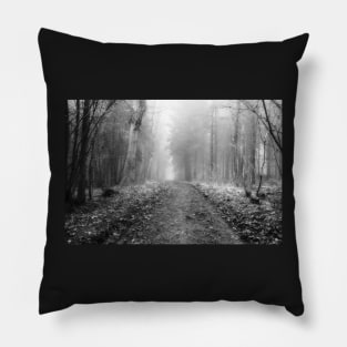 Walk through the woods on a foggy morning Pillow