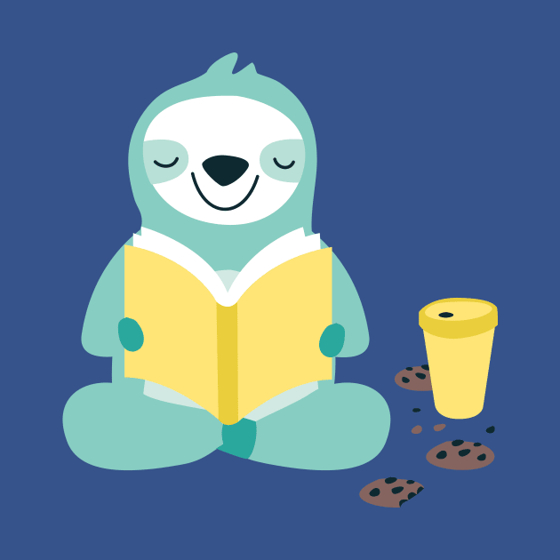 Lazy Sloth Reading by Brzozowska