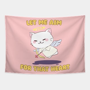 Let Me Aim For That Heart - Cute Chibi Angel Cat with Bow II Tapestry