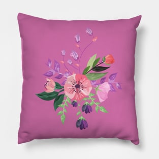 Painted Pink and Purple Flowers Pillow