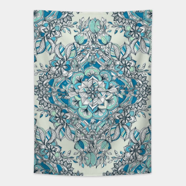 Floral Diamond Doodle in Teal and Turquoise Tapestry by micklyn