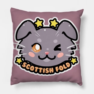 KAWAII Chibi Scottish Fold Cat Face Pillow