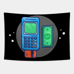 Electronic Data Capture With Bank Card And Money Cartoon Tapestry
