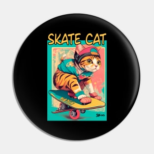 Skate Cat Vintage Tee, Funny Retro Animals on Skateboards Pin