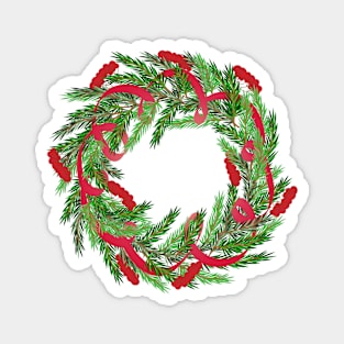 Christmas wreath with red berries and ribbons Magnet