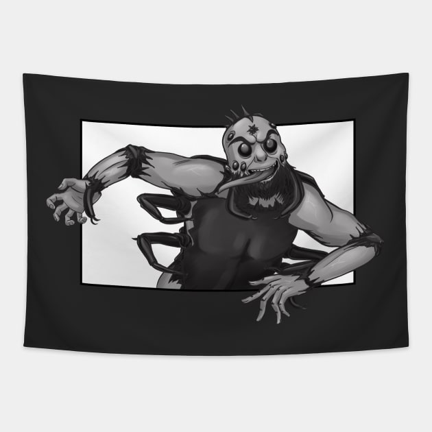 Spider Monster Comic Book Creature Black&White Tapestry by Tati Seol