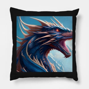 Ferocious Blue and White Horned Dragon Pillow