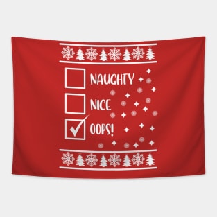 Funny Naughty List Ugly Christmas Pattern, Oops! Tapestry