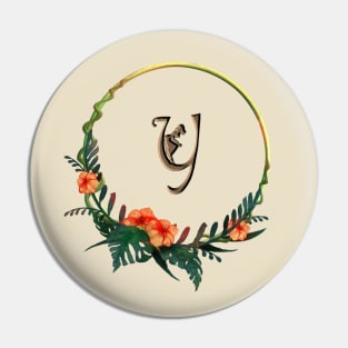 Letter Y in a frame with tropical flowers and girl figure Pin