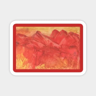 Mountain landscape, nature. Encaustic wax art. Painting drawing Magnet