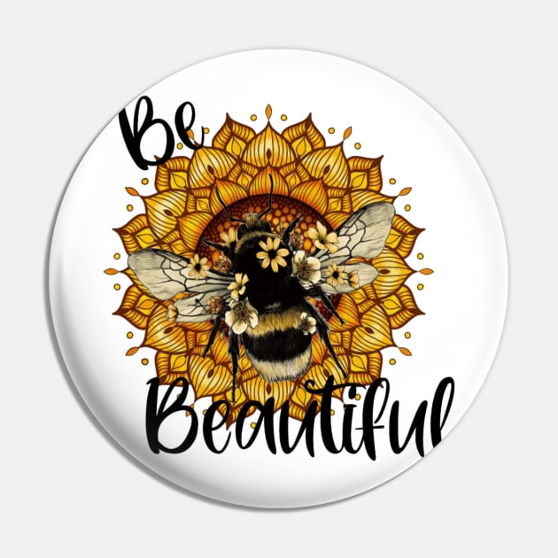 Be Beautiful Bee Sunflower Mandala Pin by GltrGal