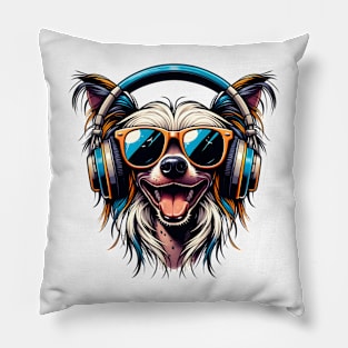 Chinese Crested Smiling DJ: A Musical Canine Portrait Pillow