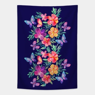 Summer Blooms & Butterflies on Dark Purple Tapestry