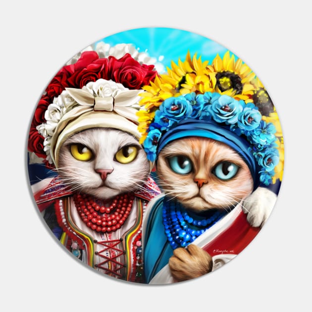 Ukraine and Poland, cat character, friendship Pin by Marysha_art