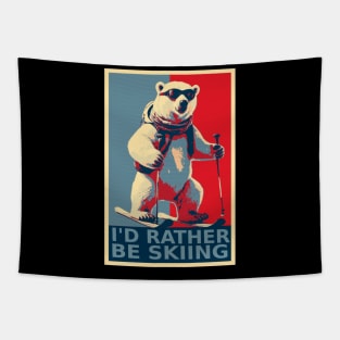 I'd Rather Be Skiing Funny Polar Bear Skiing HOPE Tapestry