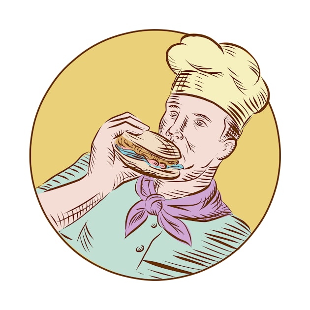 Chef Cook Eating Burger Etching by patrimonio