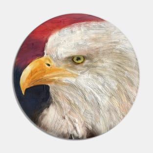 A Bald Eagle with Red and Blue Background Pin