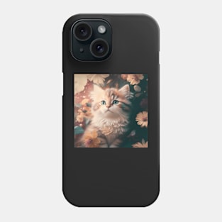 Cute Brown Kitten with flowers | White, brown and red cat with blue eyes | Digital art Sticker Phone Case