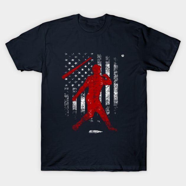 American Softball Flag T-Shirt - Players And Red Bat American Softball Flag T-Shirt - Players And Red Bat