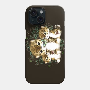 Three Kitty Cats Playing with Butterflies and floral background Phone Case