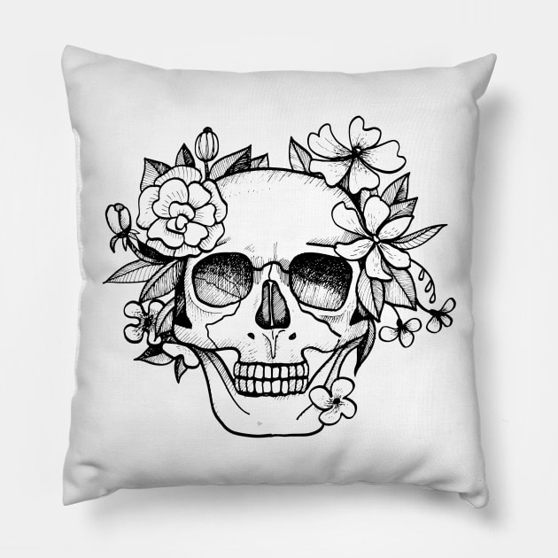 Skull and floral Pillow by peggieprints