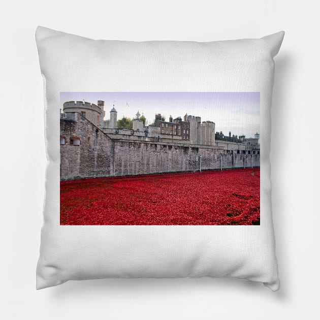 Tower of London Red Poppy Pillow by AndyEvansPhotos