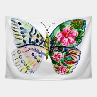 Painted green butterfly with flowers Tapestry