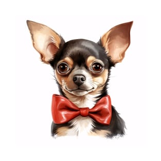 Cute Adorable Chihuahua Puppy Dog Wearing a Red Bow Tie T-Shirt