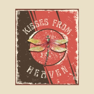 Dragonfly Kisses From Heaven - Distressed Grunge Coral and Brown Watercolor Dragonfly T-Shirt