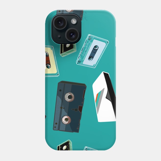 Analog teal background vintage VHS cassette tape old media Phone Case by sandpaperdaisy