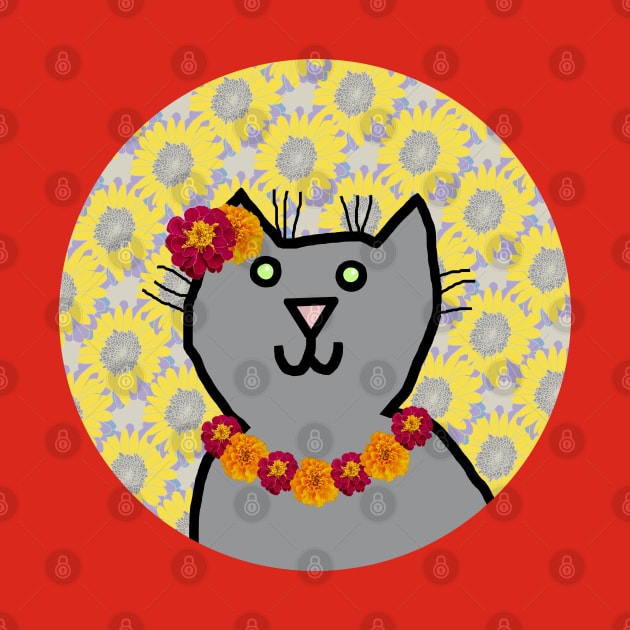 Marigold Floral Cat Portrait by ellenhenryart