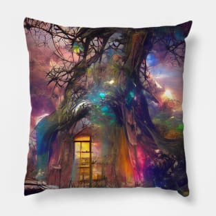 Beautiful House in a Tree in the Galaxy Pillow