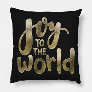 Joy to the World in Shimmering Gold Pillow