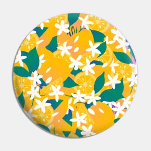 Lemons with lemon flowers and green leaves pattern Pin