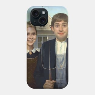 Jim and Pam from The Office in American Gothic Phone Case