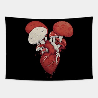 Mushroom Love Anatomical Heart with Fungi Tapestry