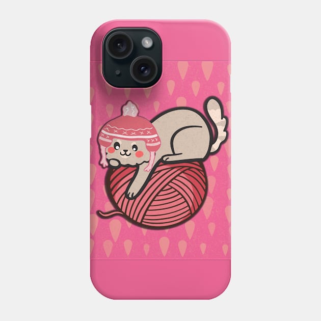 Cat kitten funny with wool ball in pink Phone Case by KK-Royal