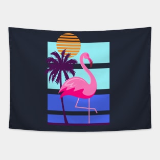 Flamingo and Palm Tree Summer Beach Design Tapestry