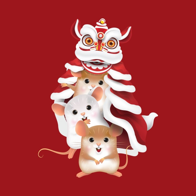 Year of the Rat - Chinese New Year - Dragon Dance Cute Rats by zeeshirtsandprints