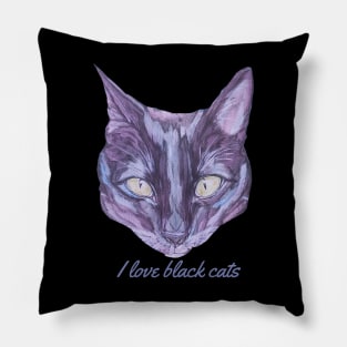 I Love Black Cats Cat Face Pillow