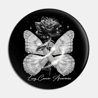 Lung Cancer Awareness Rose Butterfly Ribbon Pin